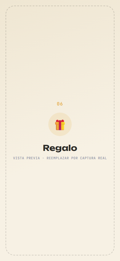 Captura del módulo de regalo con datos bancarios y Mercado Pago